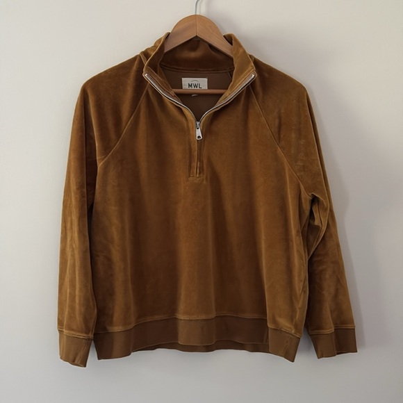 Madewell MWL Velour Half-Zip Sweatshirt Long Sleeves Relaxed Cedar Brown Size M - Picture 3 of 11